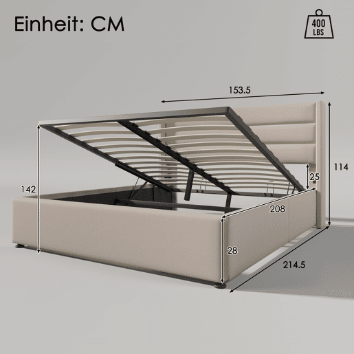 Cama de casal de linho 140x200cm com armazenamento,bege