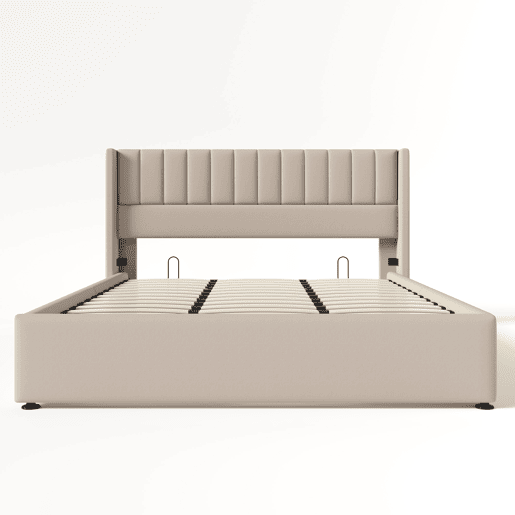 Cama de casal de linho 180x200cm com armazenamento,bege