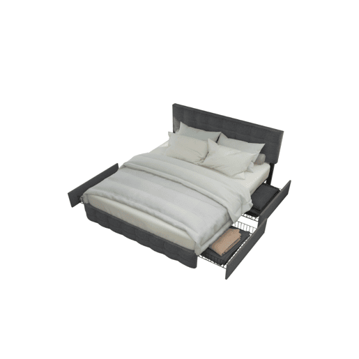 Cama de casal de linho 140x200cm com 4 gavetas,cinzento Cama de casal de linho 140x200cm com 4 gavetas,cinzento