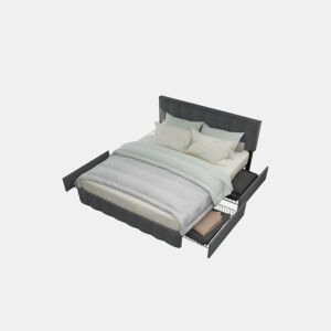 Cama de casal de linho 140x200cm com 4 gavetas,cinzento