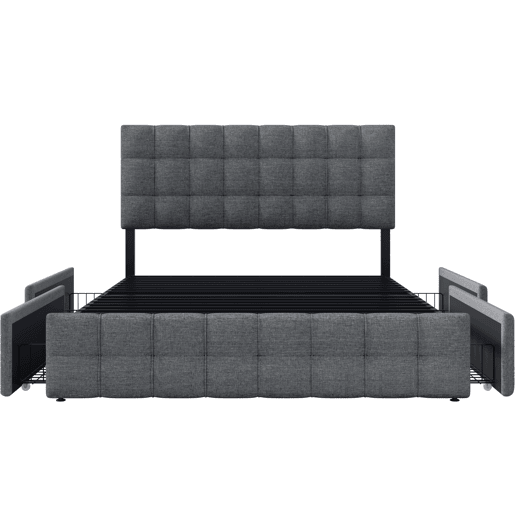 Cama de casal de linho 140x200cm com 4 gavetas,cinzento Cama de casal de linho 140x200cm com 4 gavetas,cinzento