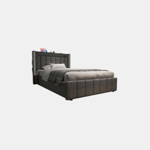 Cama de solteiro de linho 90x200cm com luz LED e 2 gavetas,cinzento