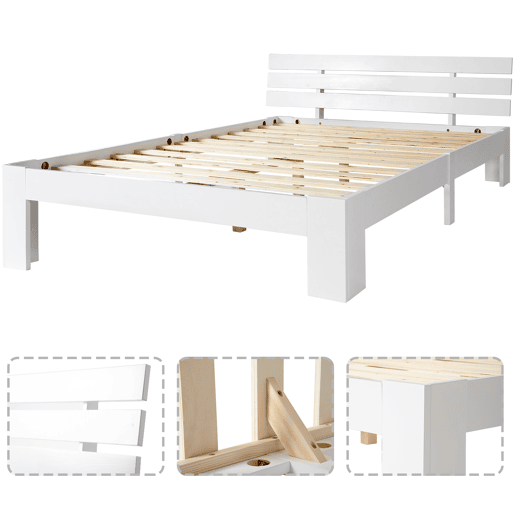 Cama de casal de madera de pino 140x200cm,branco