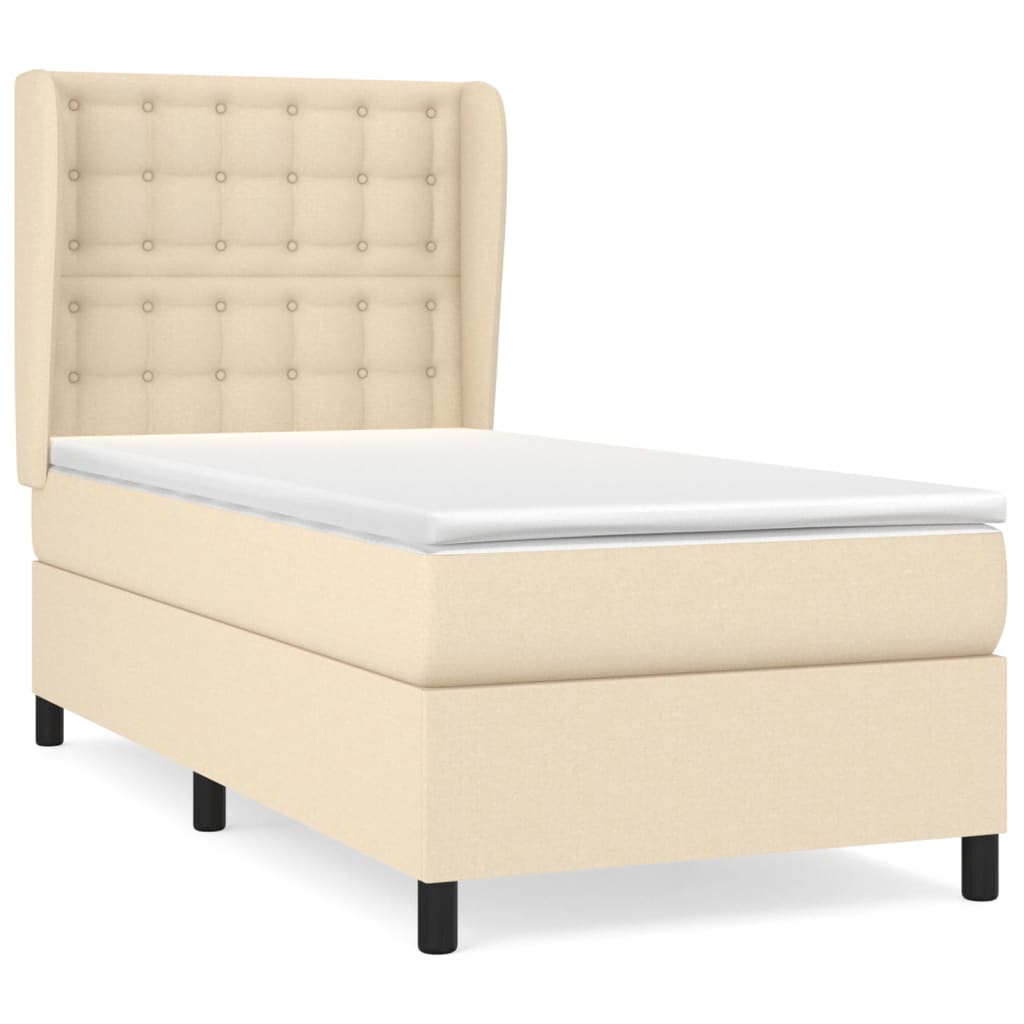 Cama box spring con colchón tela color crema 100x200 cm botones