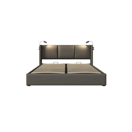 Cama de casal de pu 140x200cm com armazenamento,cinzento Cama de casal de pu 140x200cm com armazenamento,cinzento