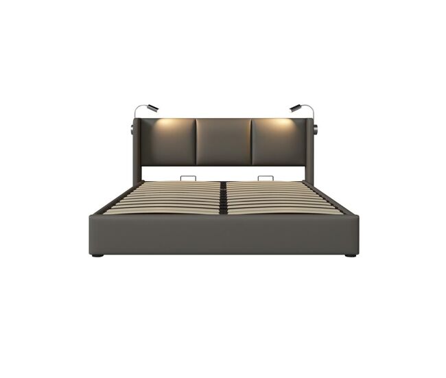 Cama de matrimonio de poliuretano 140x200cm con almacenaje,gris