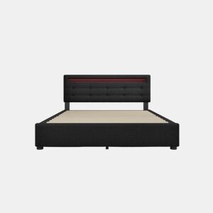 Cama de casal de linho 140x200cm com luz LED,4 gavetas,preto