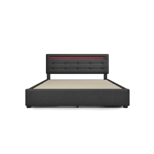 Cama de casal de linho 140x200cm com luz LED,4 gavetas,cinzento