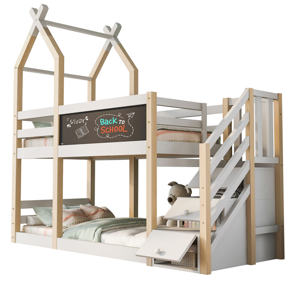 Litera cabaña infantil de madera maciza
