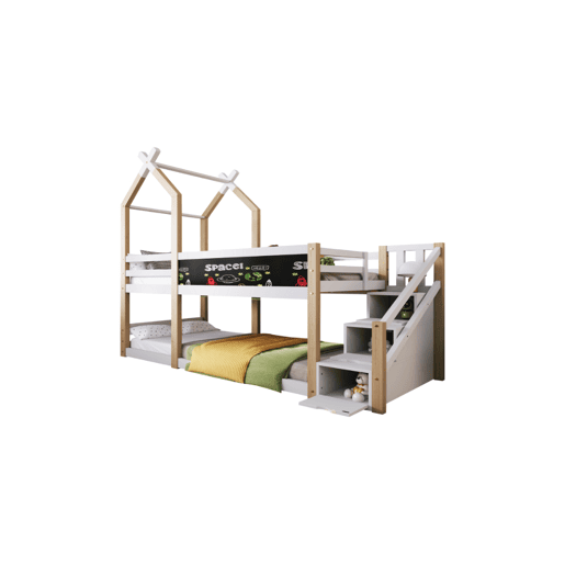 Beliche,cama-casa de madeira maciça 90x200cm,branco+natural
