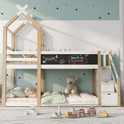 Beliche,cama-casa de madeira maciça 90x200cm,branco+natural