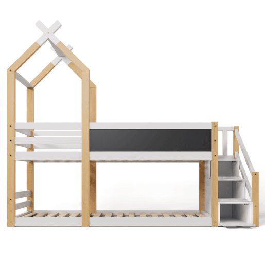 Beliche,cama-casa de madeira maciça 90x200cm,branco+natural