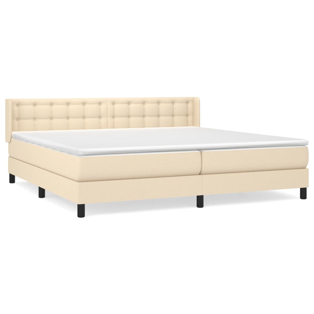 Cama box spring con colchón tela color crema 200x200 cm botones