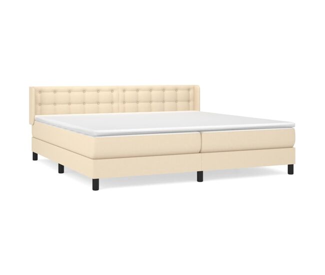 Cama box spring con colchón tela color crema 200x200 cm botones