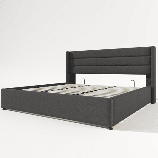 Cama de casal de linho 180x200cm com armazenamento,cinzento