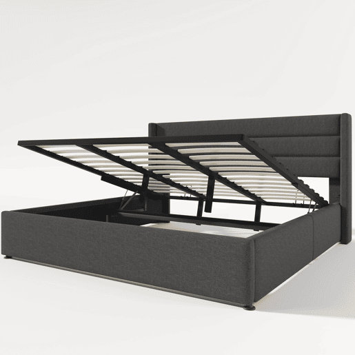 Cama de casal de linho 180x200cm com armazenamento,cinzento