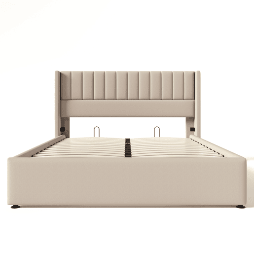 Cama de casal de linho 140x200cm com armazenamento,bege