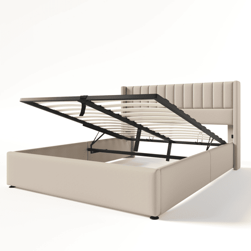 Cama de casal de linho 140x200cm com armazenamento,bege