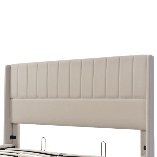 Cama de casal de linho 140x200cm com armazenamento,bege