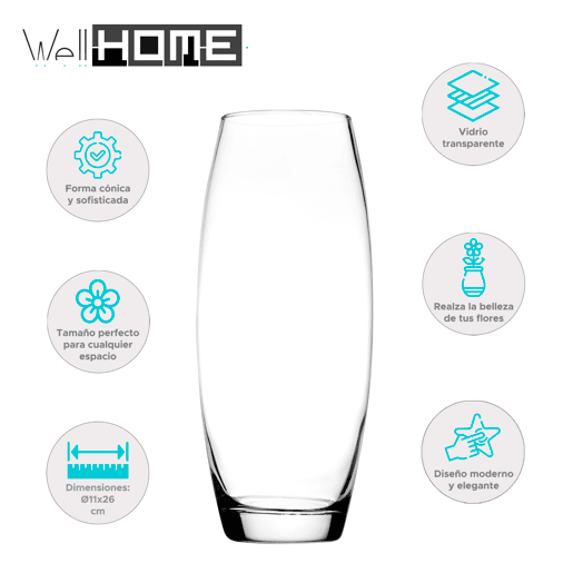 WELL HOME - Vaso curvo de vidro transparente Ø11x26cm - acessório de decoração para casa