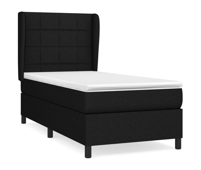 Cama box spring con colchón tela negro 90x200 cm bloques con cuadros