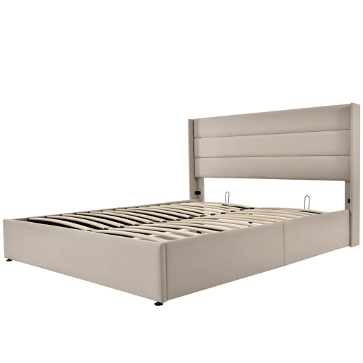 Cama de casal de linho 160x200cm com armazenamento,bege