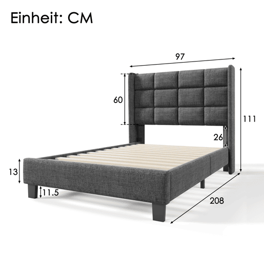 Cama de solteiro de linho 90x200cm,cinzento Cama de solteiro de linho 90x200cm,cinzento