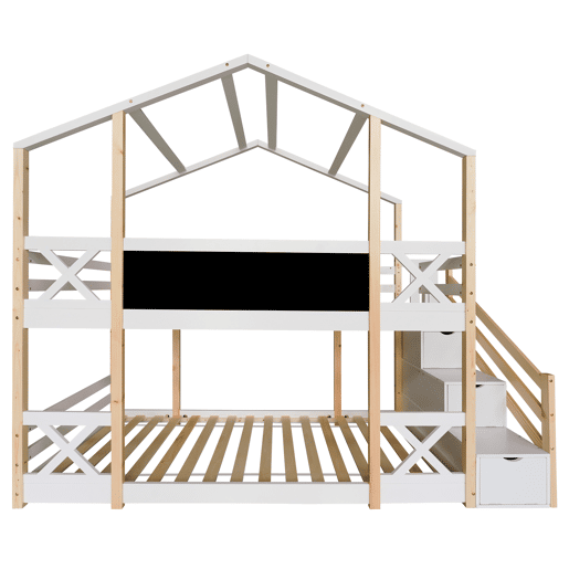 Beliche,cama-casa de madeira maciça 90x200cm,branco+natural