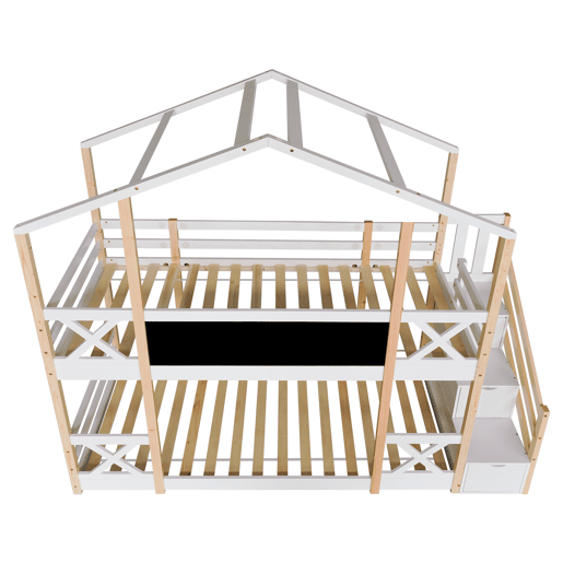 Beliche,cama-casa de madeira maciça 90x200cm,branco+natural