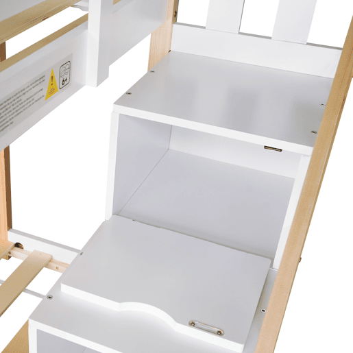 Beliche,cama-casa de madeira maciça 90x200cm,branco+natural