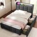 Cama individual de lino con 2 cajónes 94x220 Cama individual de lino con 2 cajónes 94x220 Gris