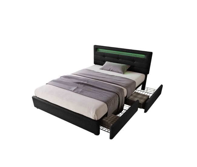 Cama individual de lino con 2 cajones 100x208