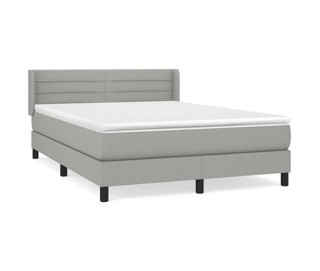 Cama box spring con colchón tela gris claro 140x190 cm rayas horizontales