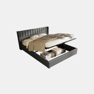 Cama de casal de linho 180x200cm com armazenamento,cinzento