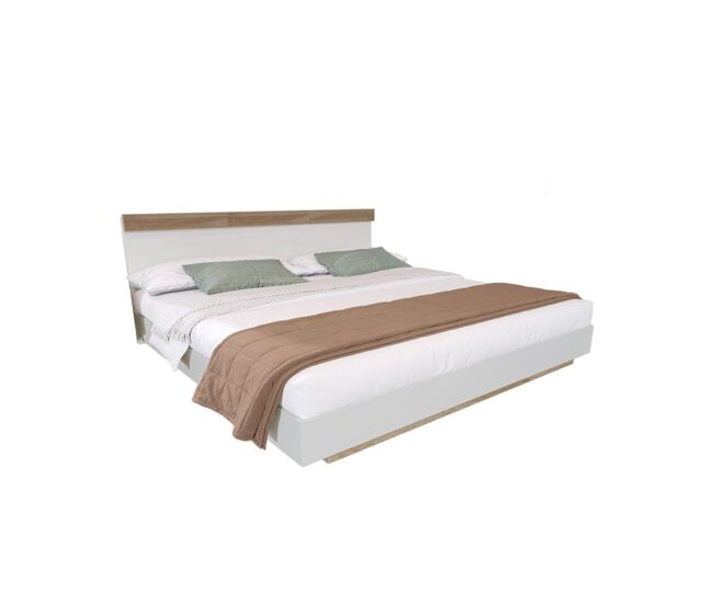 Cama de matrimonio de madera maciza 160x200cm,blanco+color madera