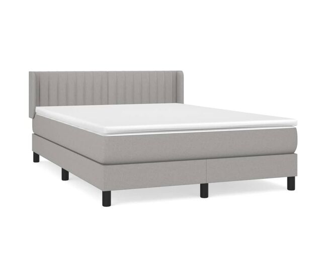Cama box spring con colchón tela gris claro 140x200 cm rayas verticales