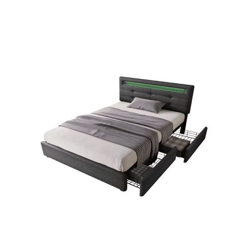 Cama de solteiro de linho 90x200cm com luz LED e 2 gavetas,cinzento
