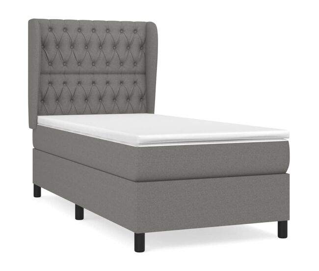 Cama box spring con colchón tela gris oscuro 90x190 cm diseño de botones