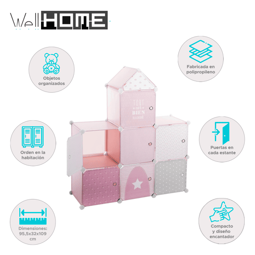 WELL HOME - Castelo de coluna de arrumação rosa 95,5x32x109cm