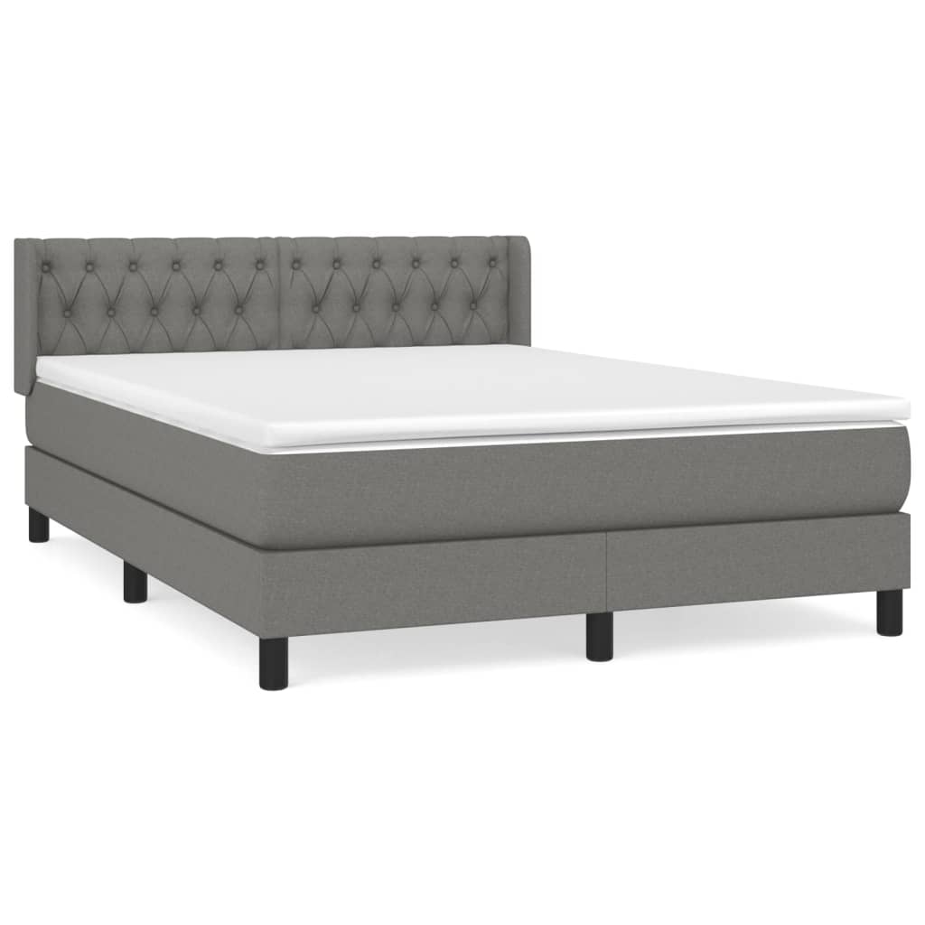 Cama box spring con colchón tela gris oscuro 140x190 cm diseño de botones