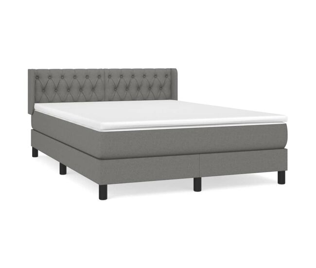 Cama box spring con colchón tela gris oscuro 140x190 cm diseño de botones