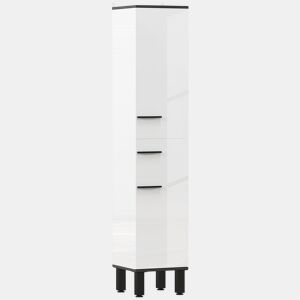 HOMCOM Coluna de Casa de Banho Armário Alto com Gaveta, 2 Portas e Prateleiras Ajustáveis, Móvel Auxiliar Moderno com Sistema Anti-tombamento 34x32x170 cm Branco