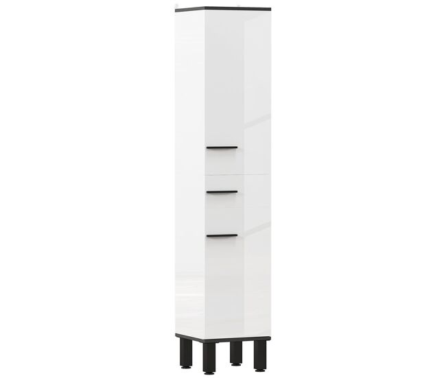 Homcom columna de baño armario alto de baño con cajón 2 puertas y estantes ajustable mueble auxiliar moderno anti-vuelco 34x32x170 cm blanco