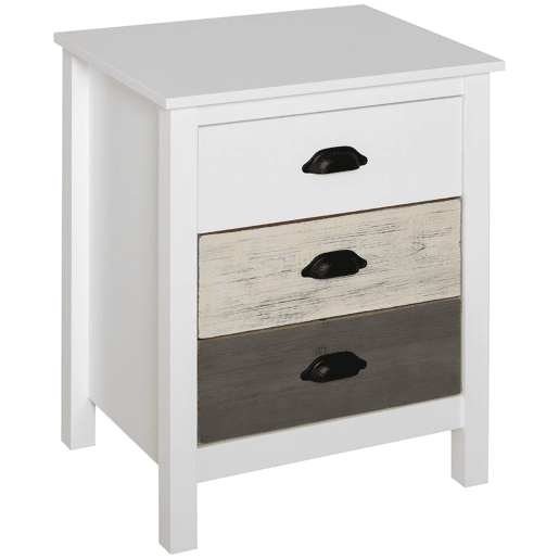 HOMCOM Mesa de Cabeceira Moderna Mesa de Cabeceira com 3 Gavetas Mesa de Cabeceira para Dormitório Sala de Estar 50x38x65 cm Branco