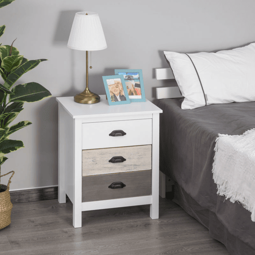 HOMCOM Mesa de Cabeceira Moderna Mesa de Cabeceira com 3 Gavetas Mesa de Cabeceira para Dormitório Sala de Estar 50x38x65 cm Branco