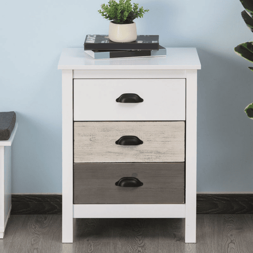HOMCOM Mesa de Cabeceira Moderna Mesa de Cabeceira com 3 Gavetas Mesa de Cabeceira para Dormitório Sala de Estar 50x38x65 cm Branco