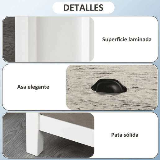 HOMCOM Mesa de Cabeceira Moderna Mesa de Cabeceira com 3 Gavetas Mesa de Cabeceira para Dormitório Sala de Estar 50x38x65 cm Branco