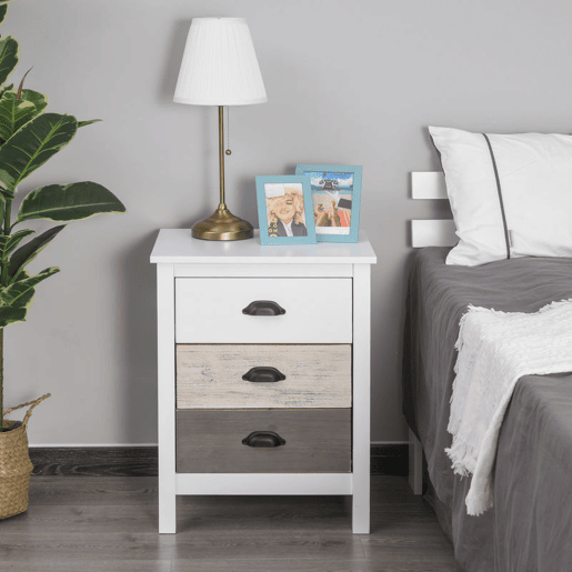 HOMCOM Mesa de Cabeceira Moderna Mesa de Cabeceira com 3 Gavetas Mesa de Cabeceira para Dormitório Sala de Estar 50x38x65 cm Branco