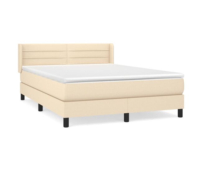 Cama box spring con colchón tela color crema 140x190 cm rayas horizontales