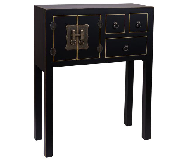 Recibidor de madera de 3 cajones y 2 puertas en negro 63x26x82h cm